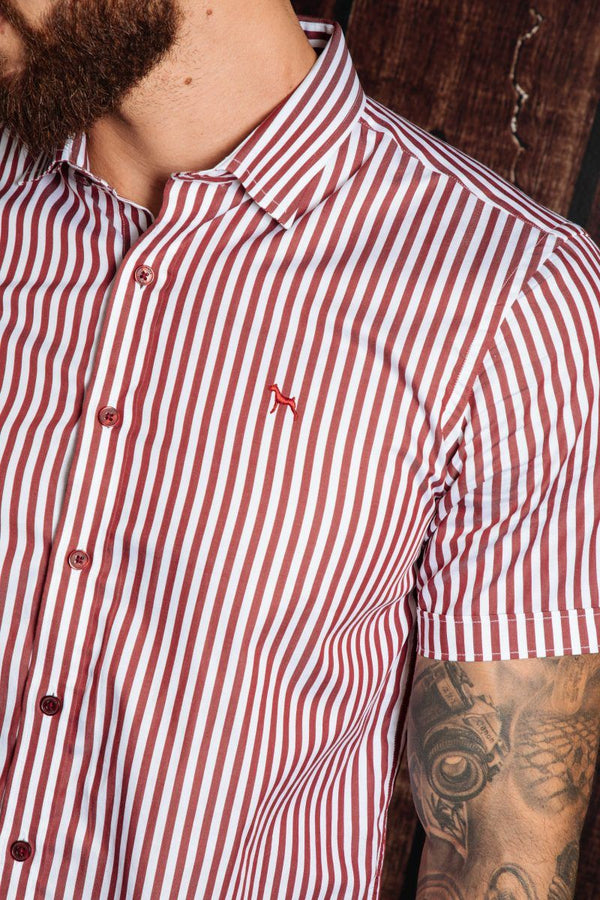 Camisa Manga Corta Rayas Vinotinto (Slim Fit) - Victor