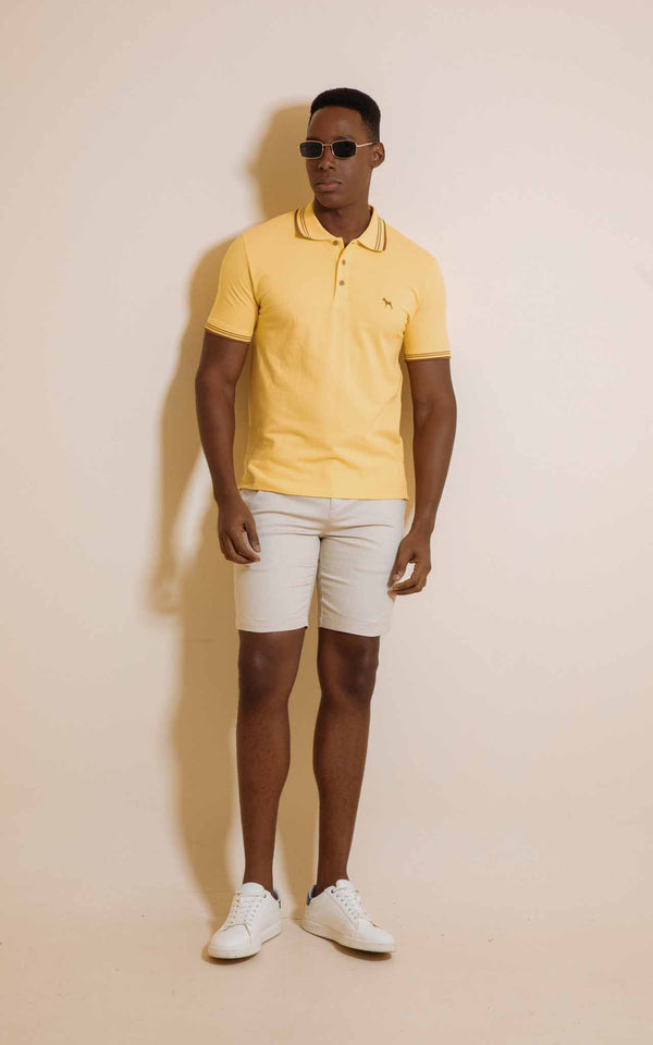 Polo Básica Amarillo - Rayas Café (Custom Fit)