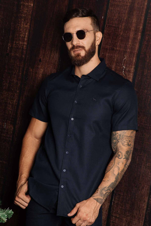 Camisa Manga Corta Azul Turqui (Slim Fit) - Victor