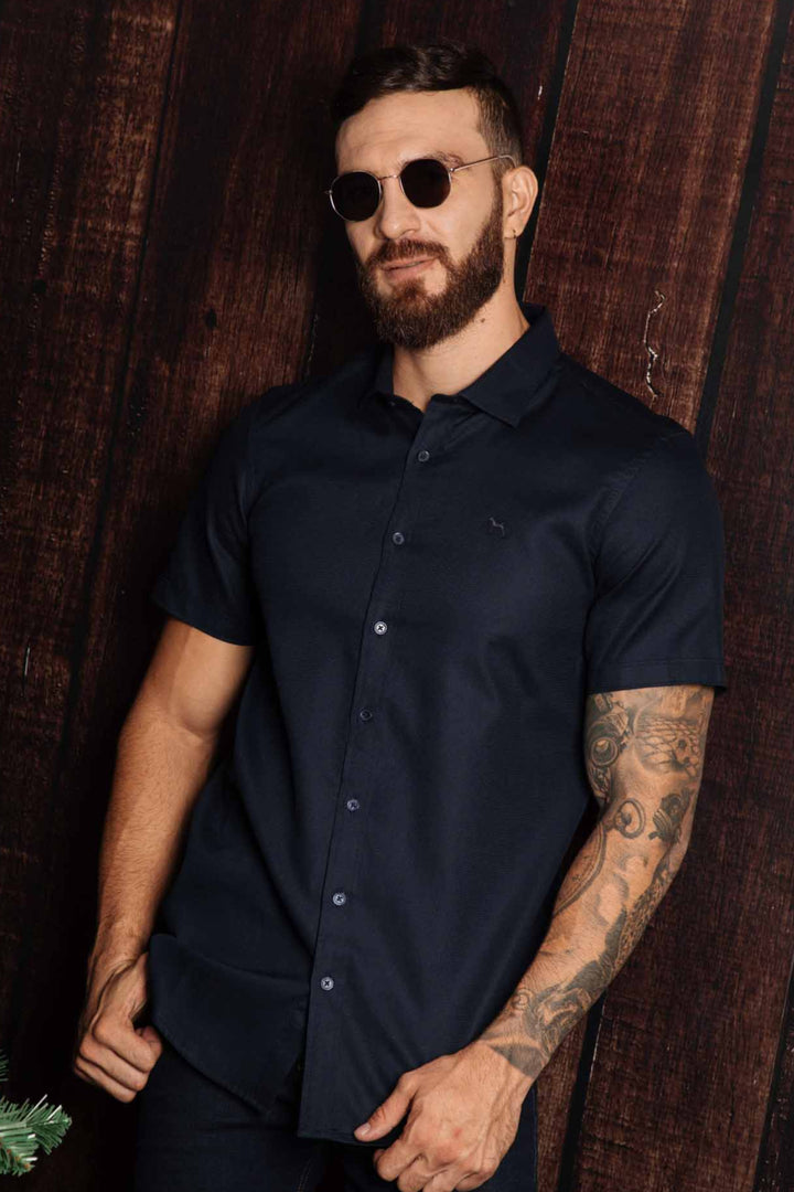 Camisa Manga Corta Azul Turqui (Slim Fit) - Victor