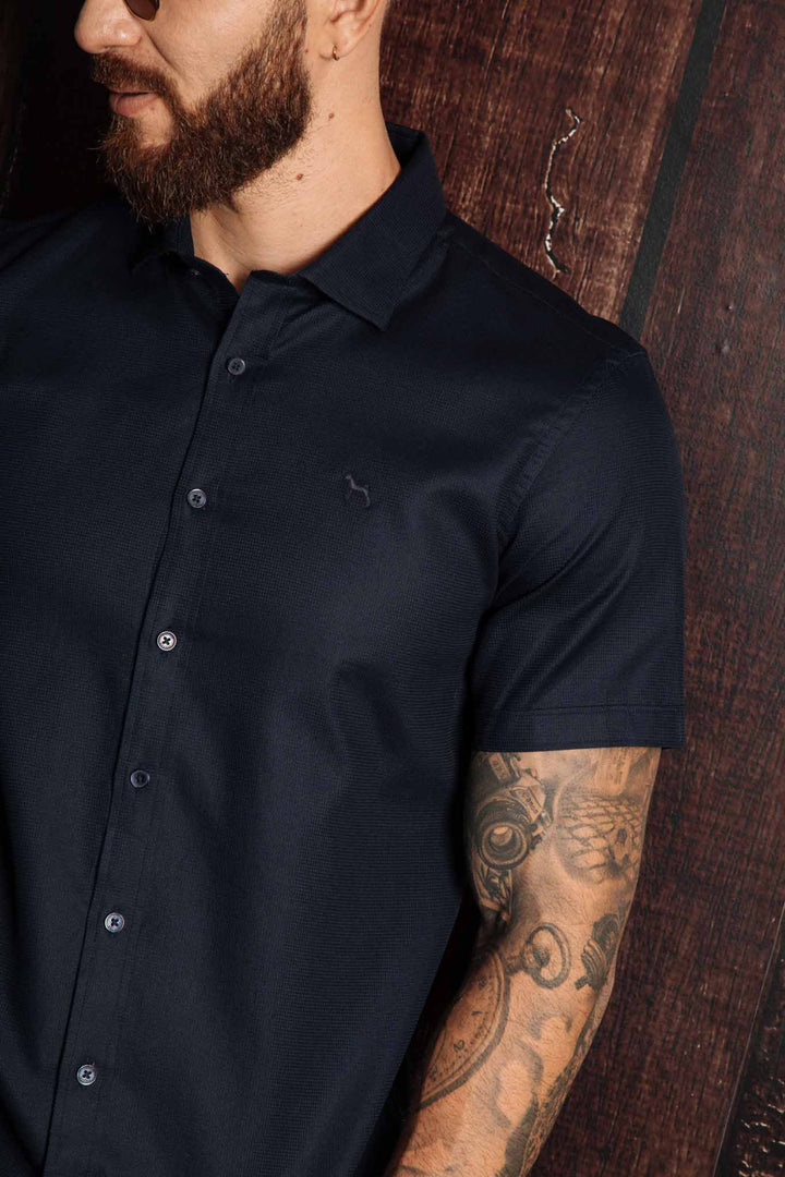 Camisa Manga Corta Azul Turqui (Slim Fit) - Victor
