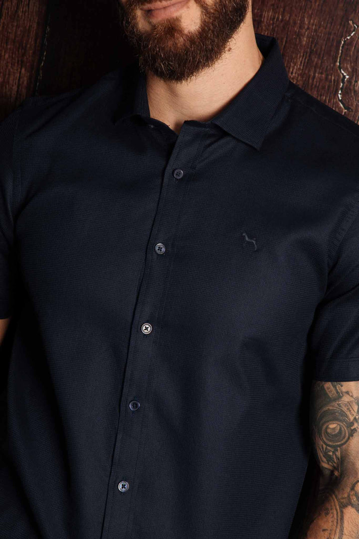 Camisa Manga Corta Azul Turqui (Slim Fit) - Victor