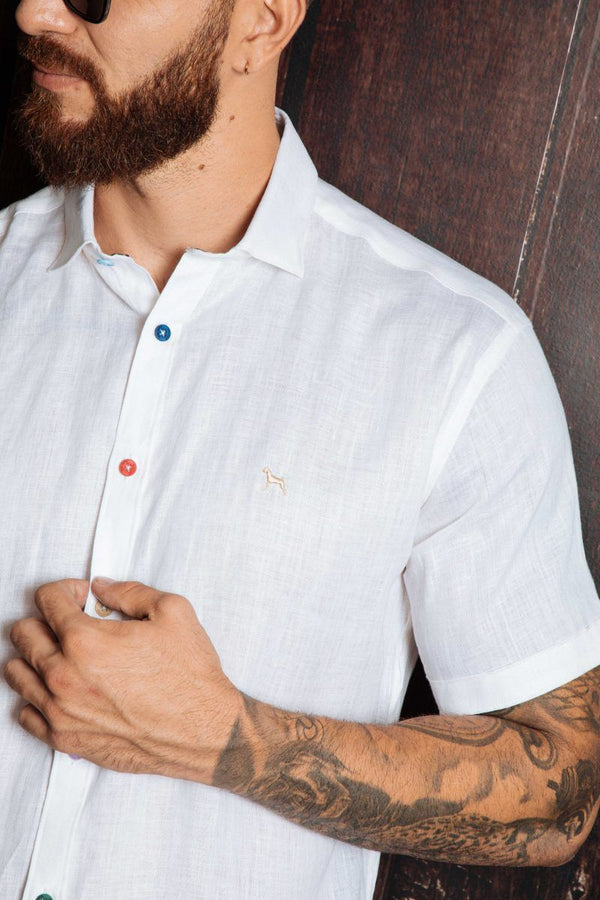 Camisa Manga Corta Lino Blanco (Modern Fit)