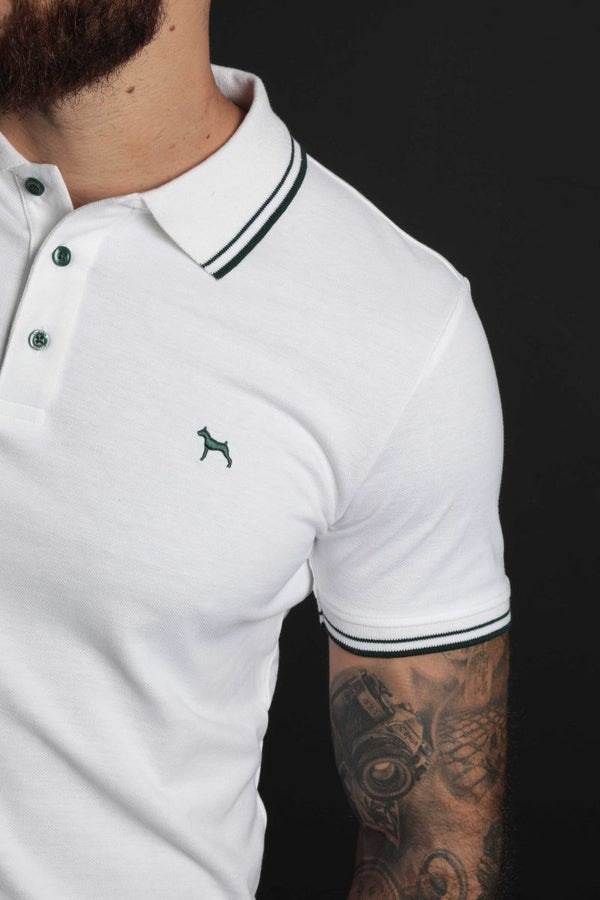 Polo Basica Blanco/Rayas Verde (Custom Fit)