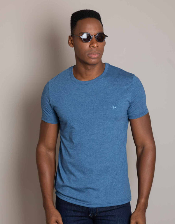 Camiseta Basica Azul Melange (Custom Fit)