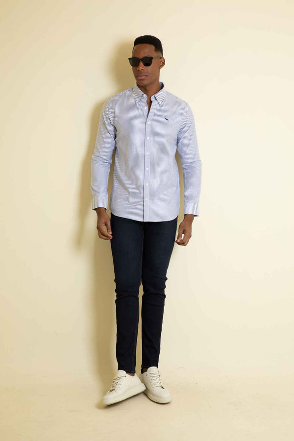 Camisa Manga Larga Oxford Rayas Azul Turquí