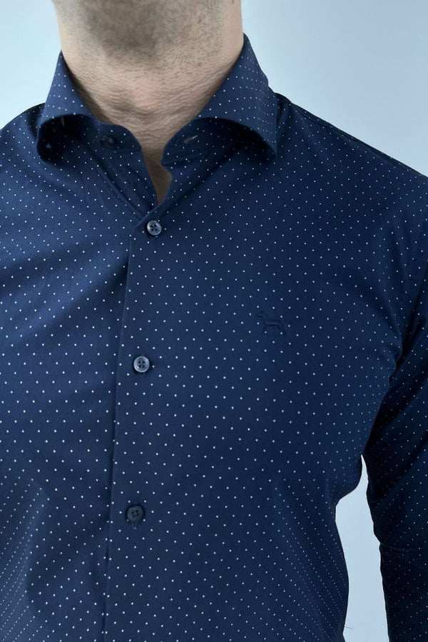 Camisa Manga Larga Estampada Azul Turqui (Slim Fit) - Victor