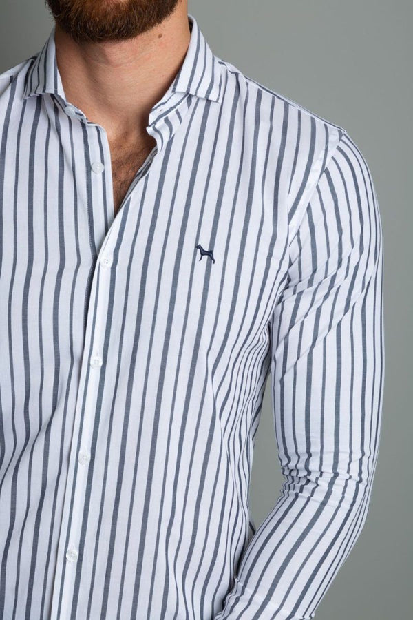 Camisa Manga Larga Rayas Gris (Slim Fit) - Victor