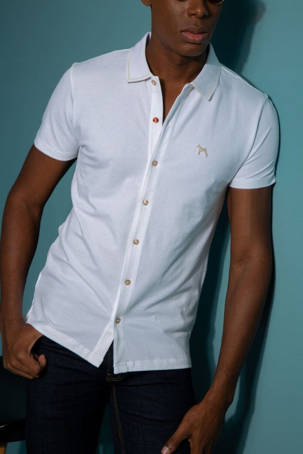 Polo Fashion Blanca Estilo Camisa (Custom Fit)
