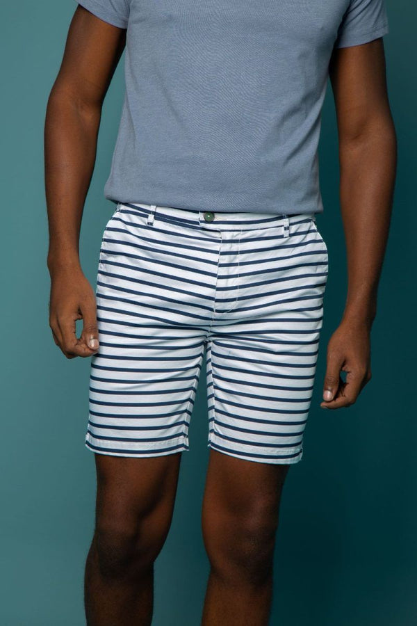 Bermuda Fashion Blanca Rayas Azul Turqui (Slim Fit)