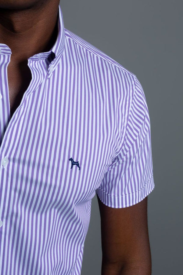 Camisa Manga Corta Rayas Morado (Slim Fit) - Victor