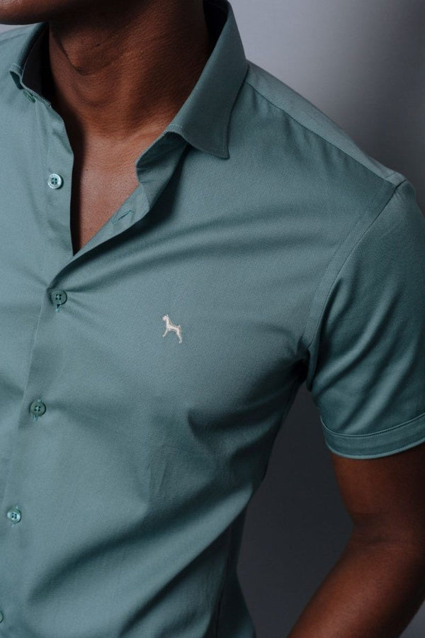 Camisa Maga Corta Fondo Entero Verde (Slim Fit) - Victor