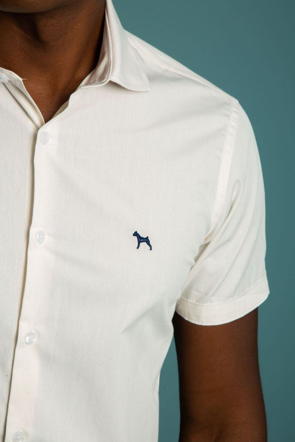Camisa Manga Corta Beige (Slim Fit)