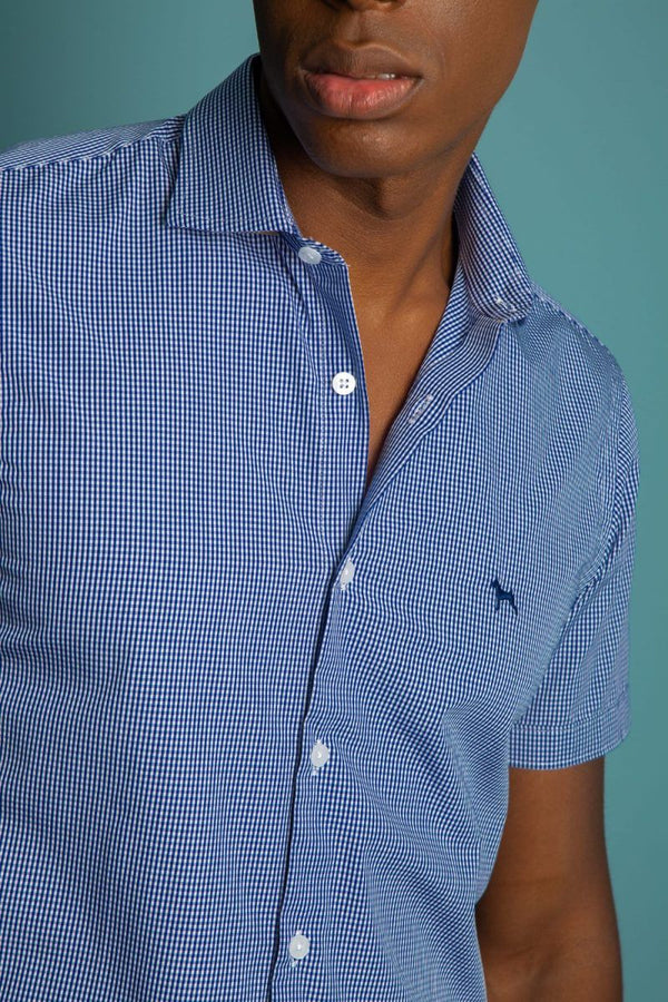 Camisa Manga Corta Cuadros Azul (Slim Fit)