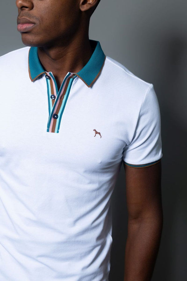 Polo Fashion Blanco Cuello Verde (Custom Fit) - Victor