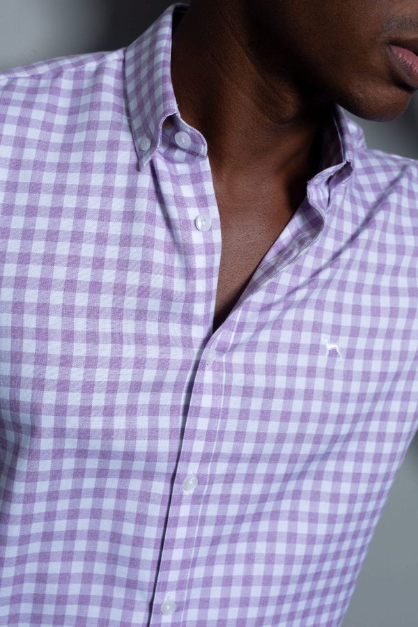 Camisa Manga Corta Cuadros Morado (Slim Fit) - Victor