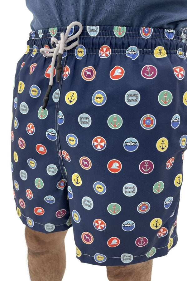 Pantaloneta de Baño Estampada Azul Turquí (Slim Fit) - Victor