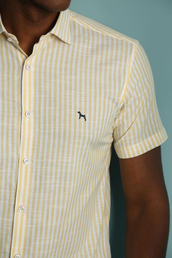 Camisa Manga Corta Rayas Amarillo (Slim Fit)