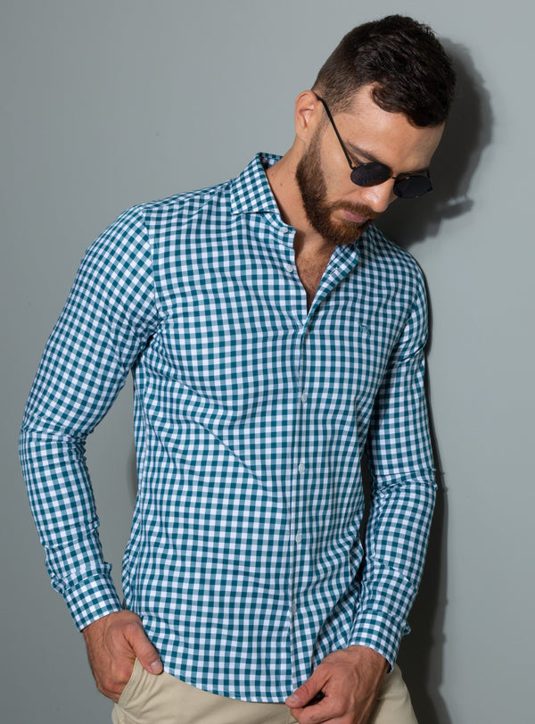 Camisa Manga Larga Cuadros Verde (Slim Fit) - Victor