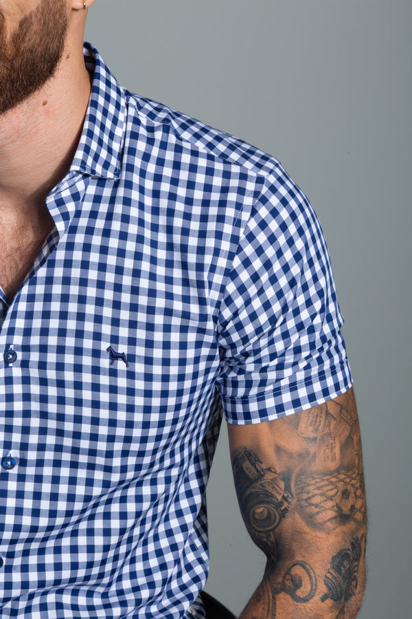 Camisa Manga Corta Cuadros Azul Turqui (Slim Fit)