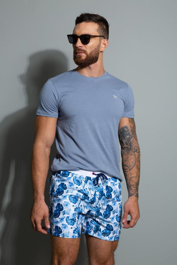 Pantaloneta de Baño Flores Azul (Custom Fit) - Victor