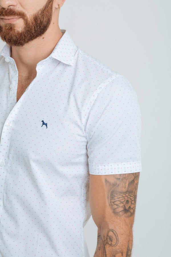 Camisa Manga Corta Blanca Estampada (Slim Fit) - Victor