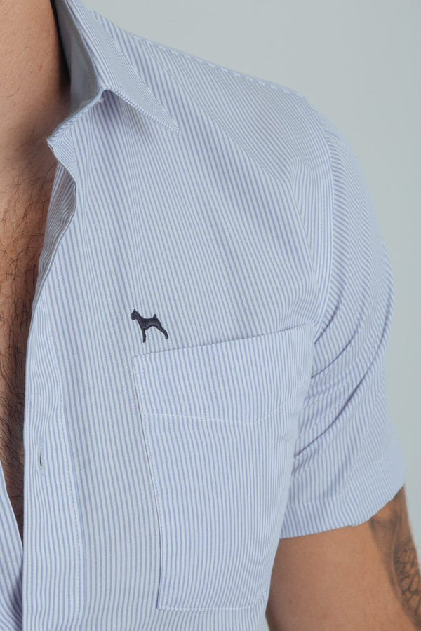 Camisa Manga Corta Rayas Azul (Slim Fit) - Victor