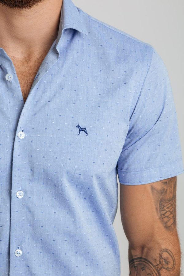 Camisa Manga Corta Azul Estampada (Slim Fit) - Victor