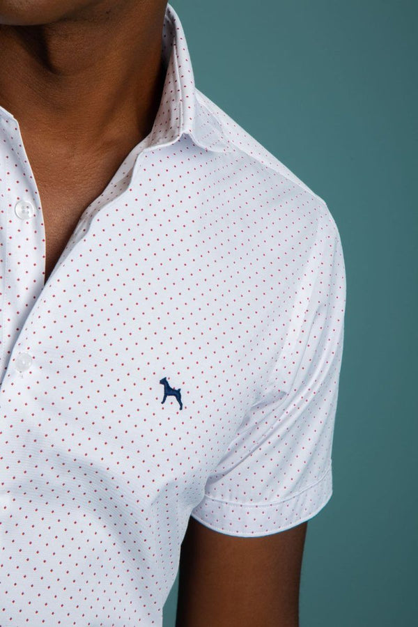 Camisa Manga Corta Blanca Puntos Rojos (Slim Fit)