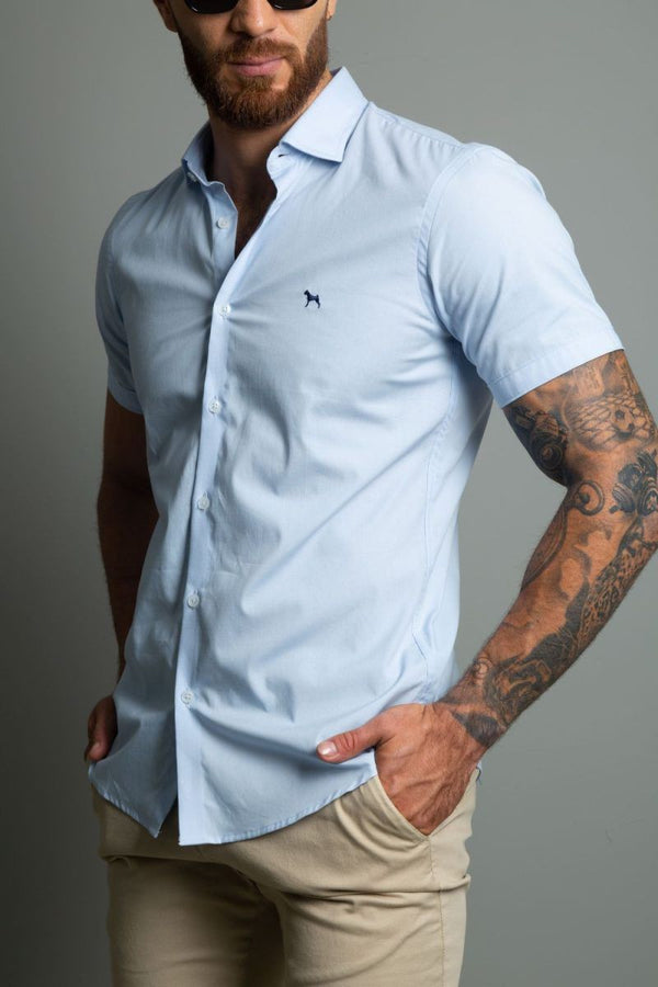 Camisa Manga Corta Azul Claro (Slim Fit) - Victor