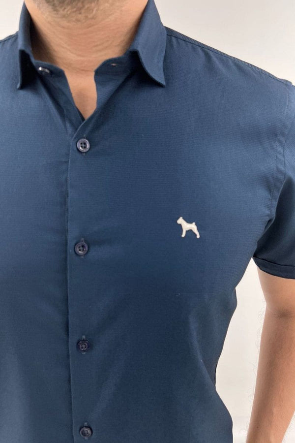 Camisa Manga Corta Azul Turqui (Slim Fit) - Victor