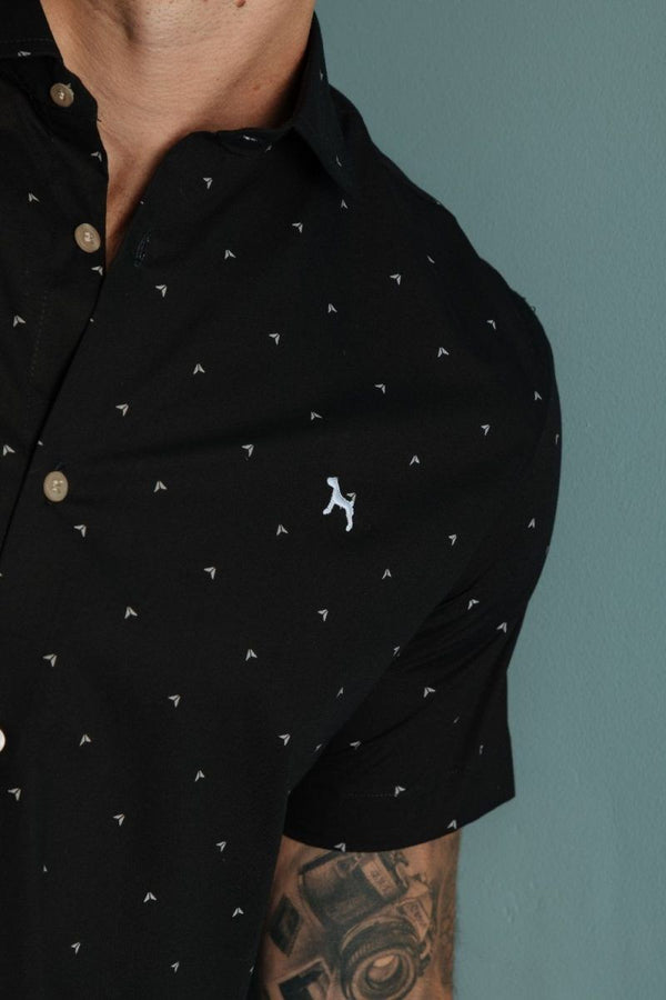 Camisa Manga Corta Estampada Negro (Slim Fit)