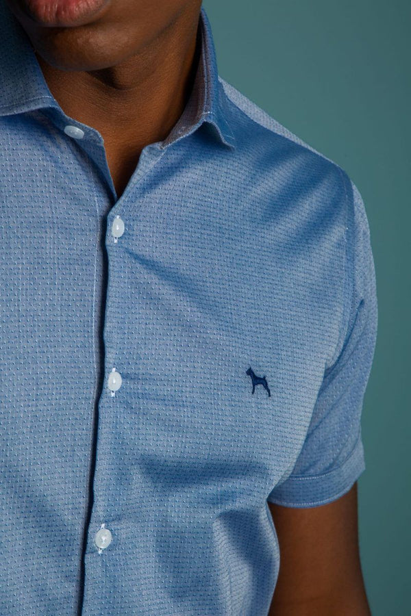Camisa Manga Corta Azul Estampada (Slim Fit)