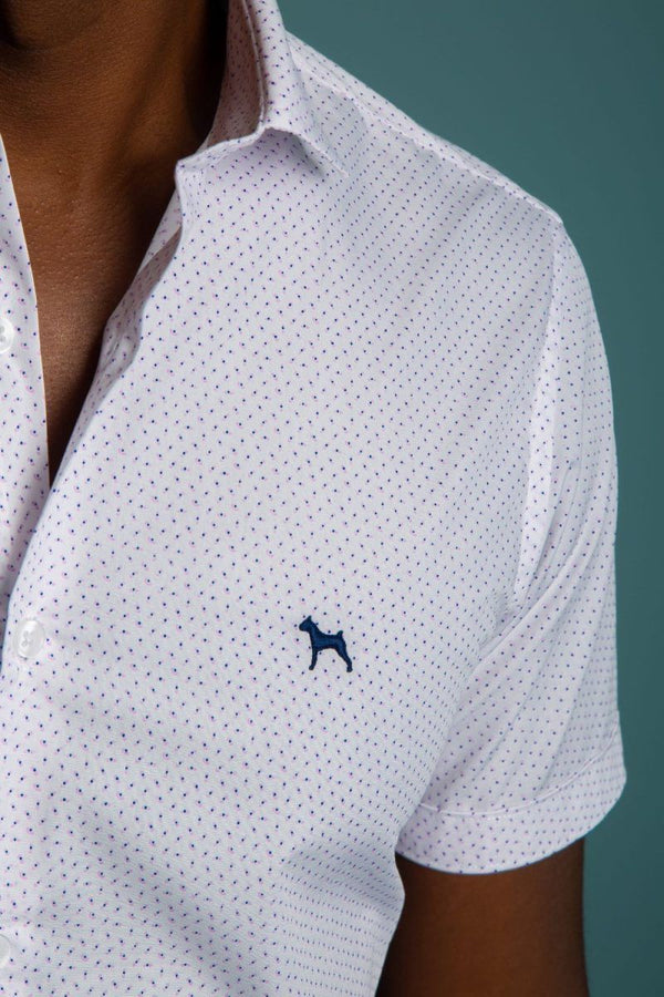 Camisa Manga Corta Estampada Blanca (Slim Fit)
