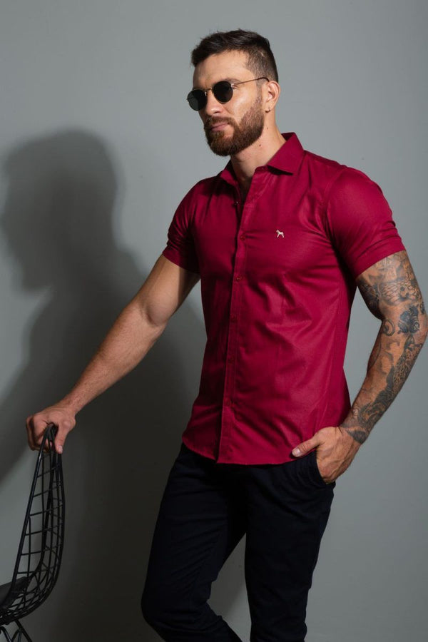 Camisa Manga Corta VinoTinto (Slim fit) - Victor