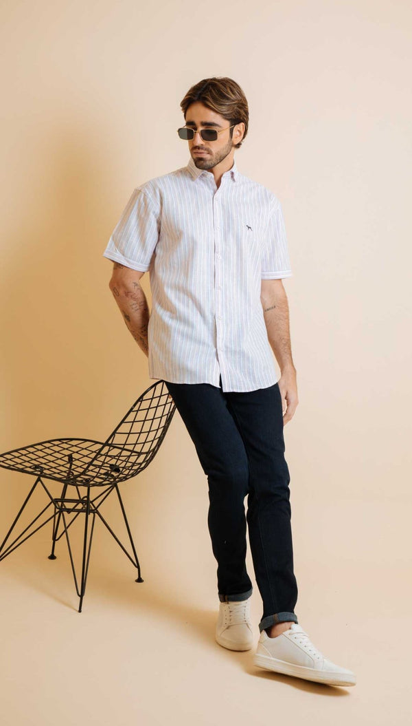Camisa  Manga Corta Rayas Lila (Modern Fit) - Victor