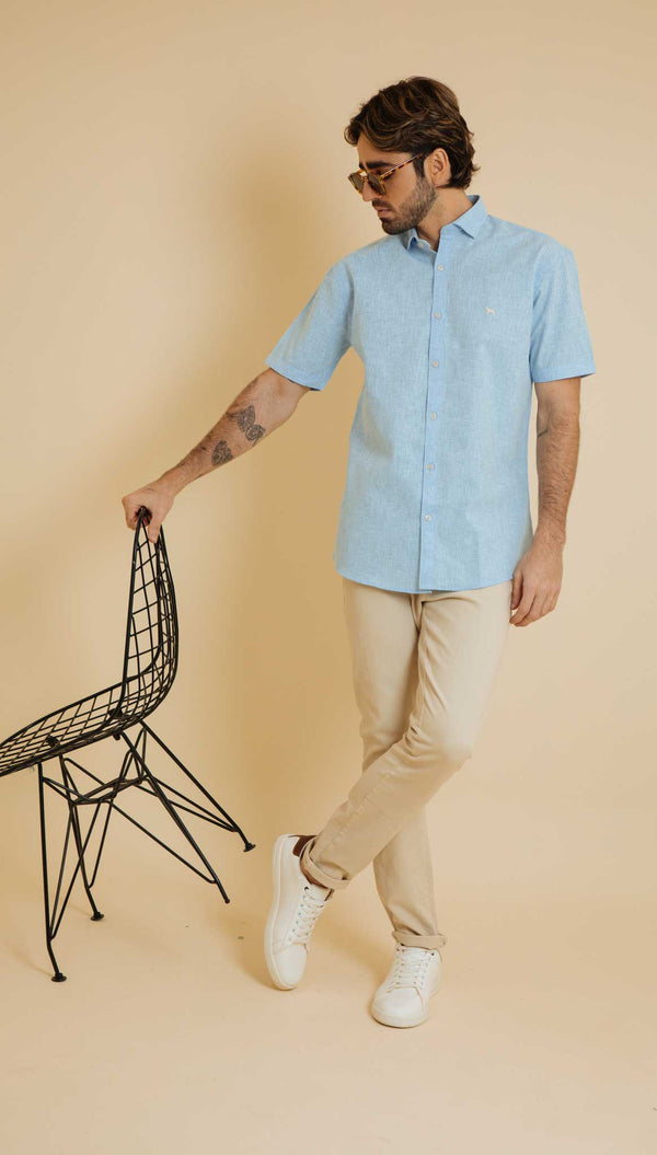 Camisa Fondo Entero Azul Claro (Modern Fit)