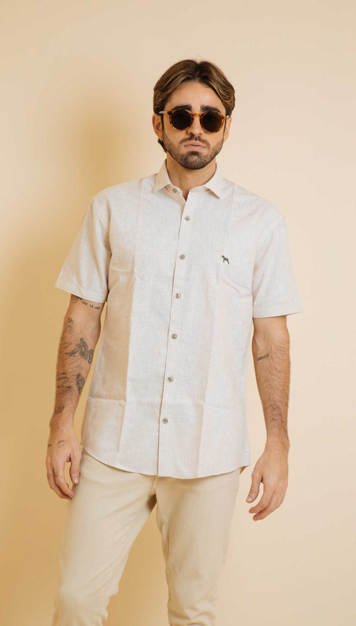 Camisa Fondo Entero  Khaki (Modern Fit) - Victor