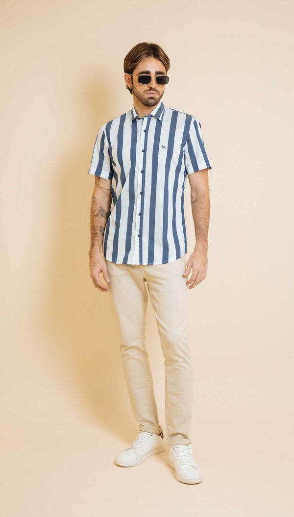 Camisa Manga Corta Rayas Gruesas Navy