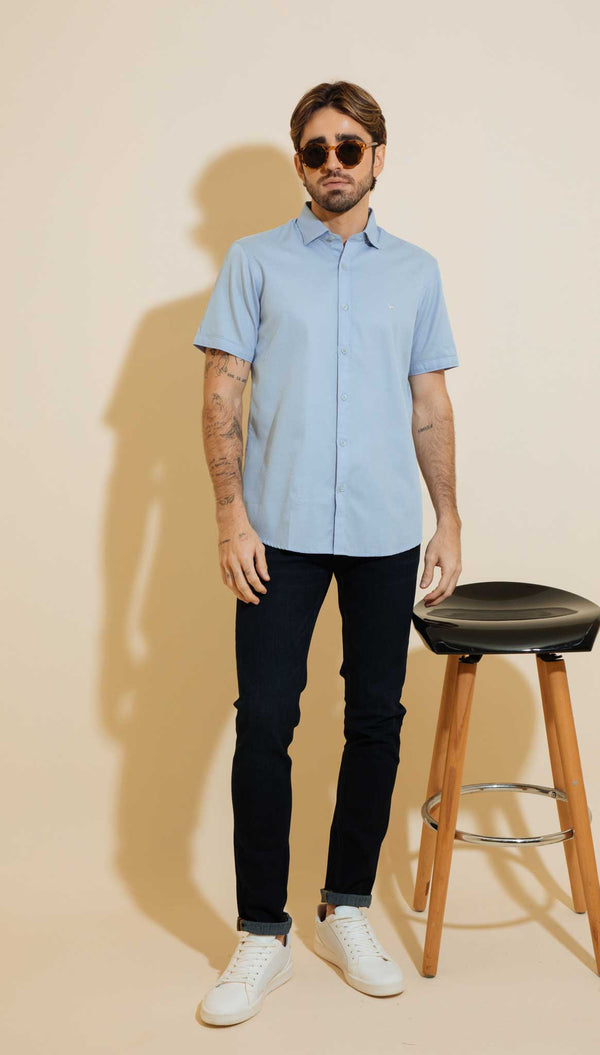 Camisa Manga Corta Waffle Fondo Entero Azul Claro