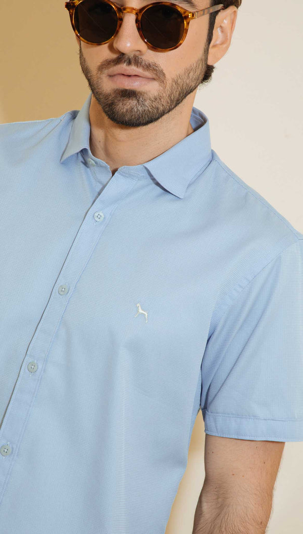 Camisa Manga Corta Waffle Fondo Entero Azul Claro