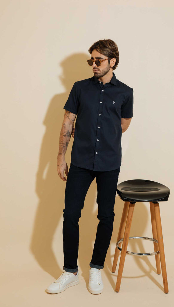 Camisa Manga Corta Waffle Fondo Entero Navy