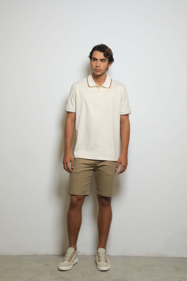 Polo Fashion Mercerizada Ivory/Taupe