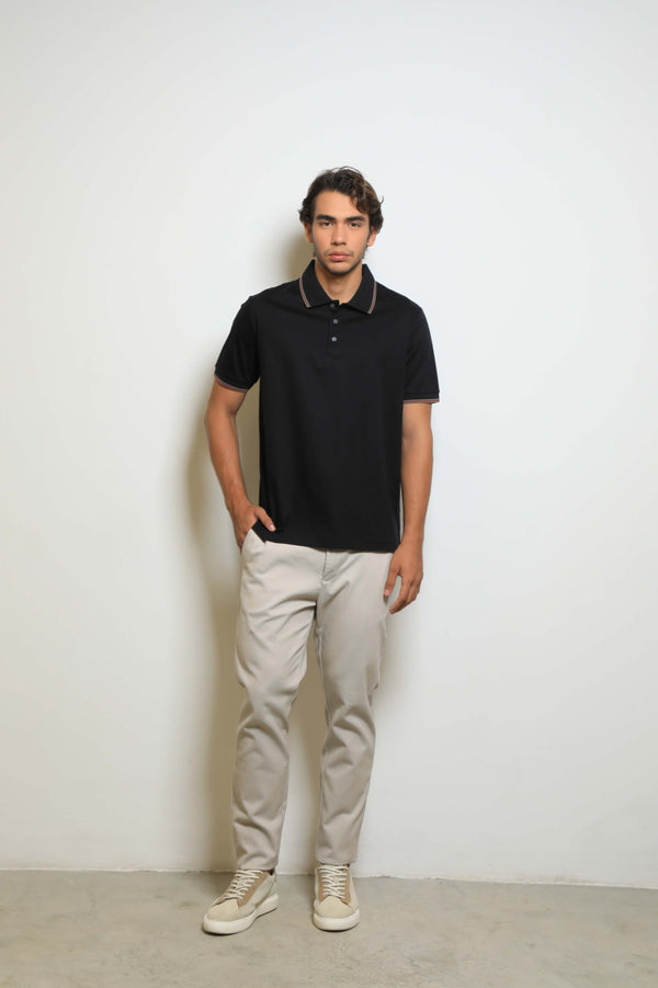Polo Fashion Mercerizada Negro/Vino