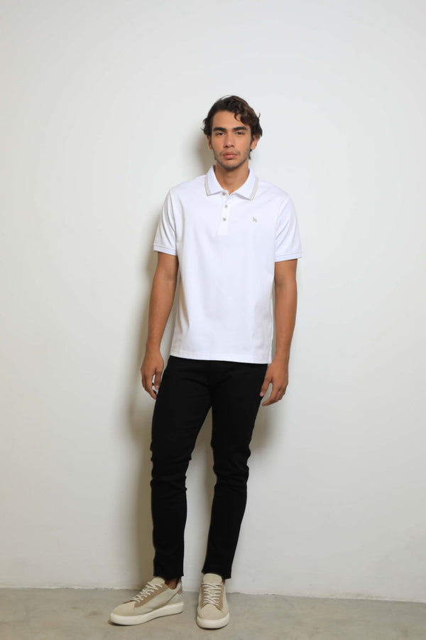Polo Fashion Blanco/Taupe (Mercerizada)