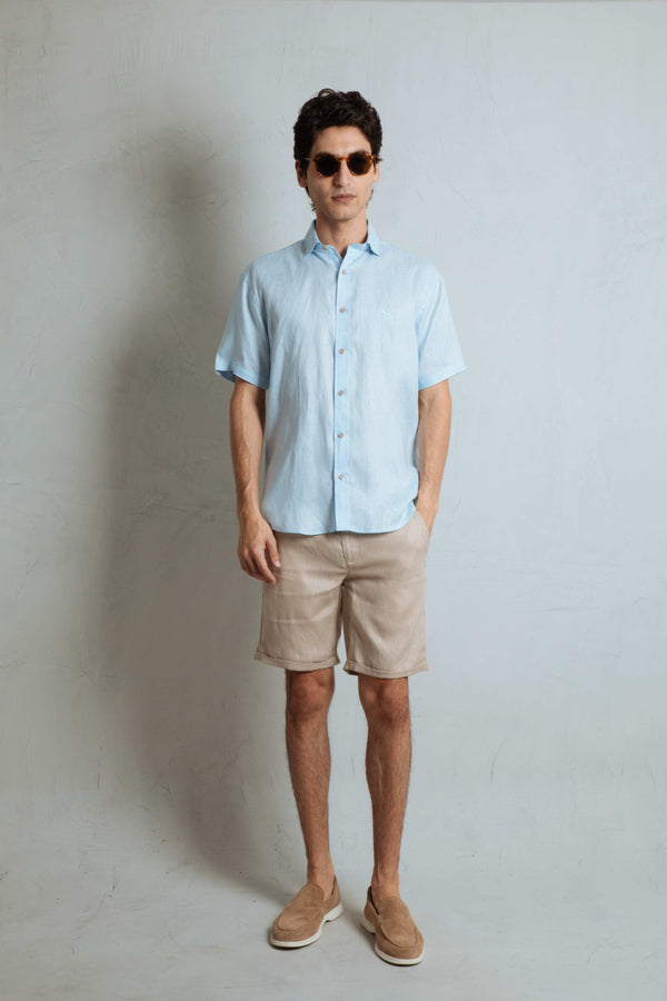 Camisa Manga Corta Lino Baby Blue (Modern Fit)