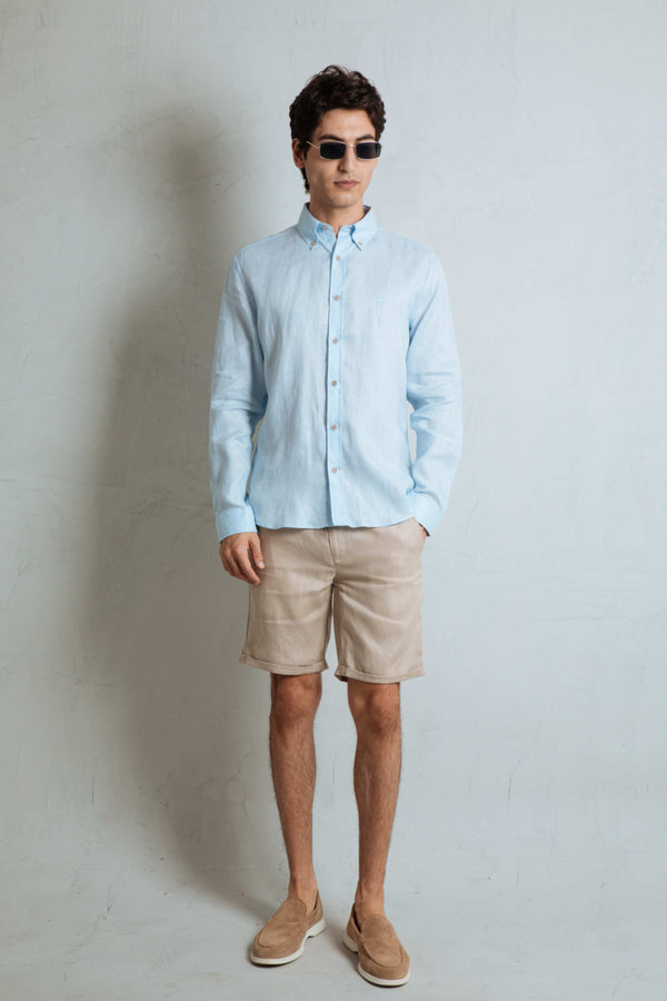 Camisa Manga Larga Lino Baby Blue (Modern Fit)