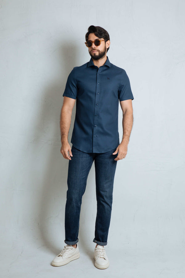 Camisa Manga Corta Azul Turquí (Waffle)