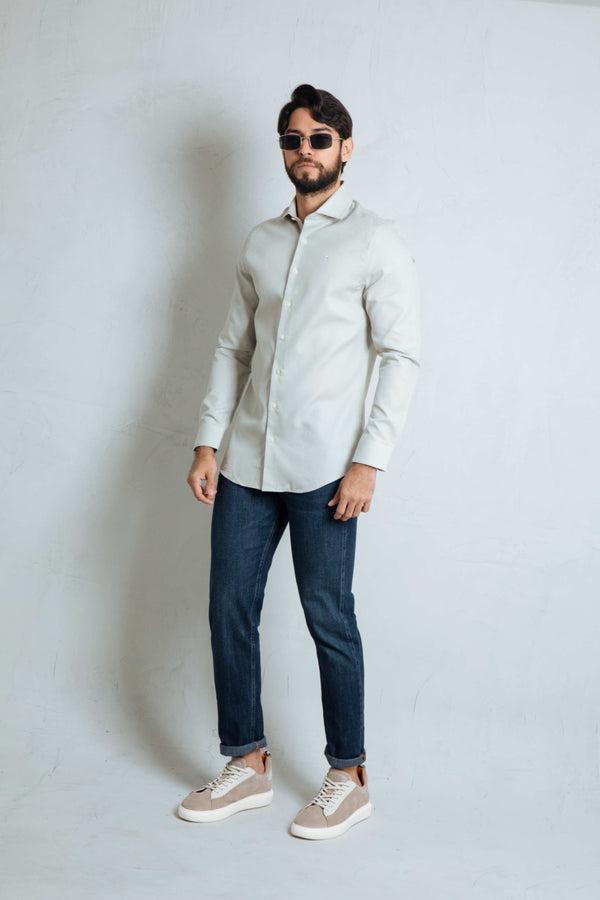 Camisa Manga Larga Gris Verdoso (Waffle)