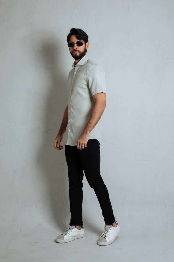 Camisa Manga Corta Gris Verdoso (Waffle)
